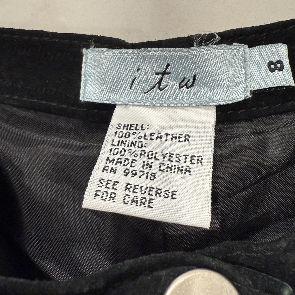 Vintage Itw Black Suede Leather Pants Straight Leg Pocket Detail Western Biker - Picture 2 of 10